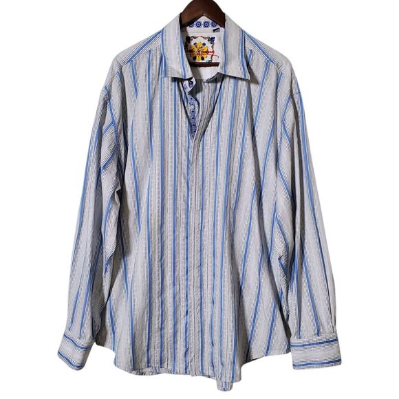 Robert Graham Embroidered Shirt Size 3XL Aztec Trim Striped Button Down Mens - Picture 2 of 14
